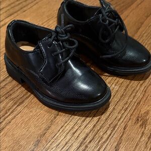 Kids Black Lace-Up Dress Shoes